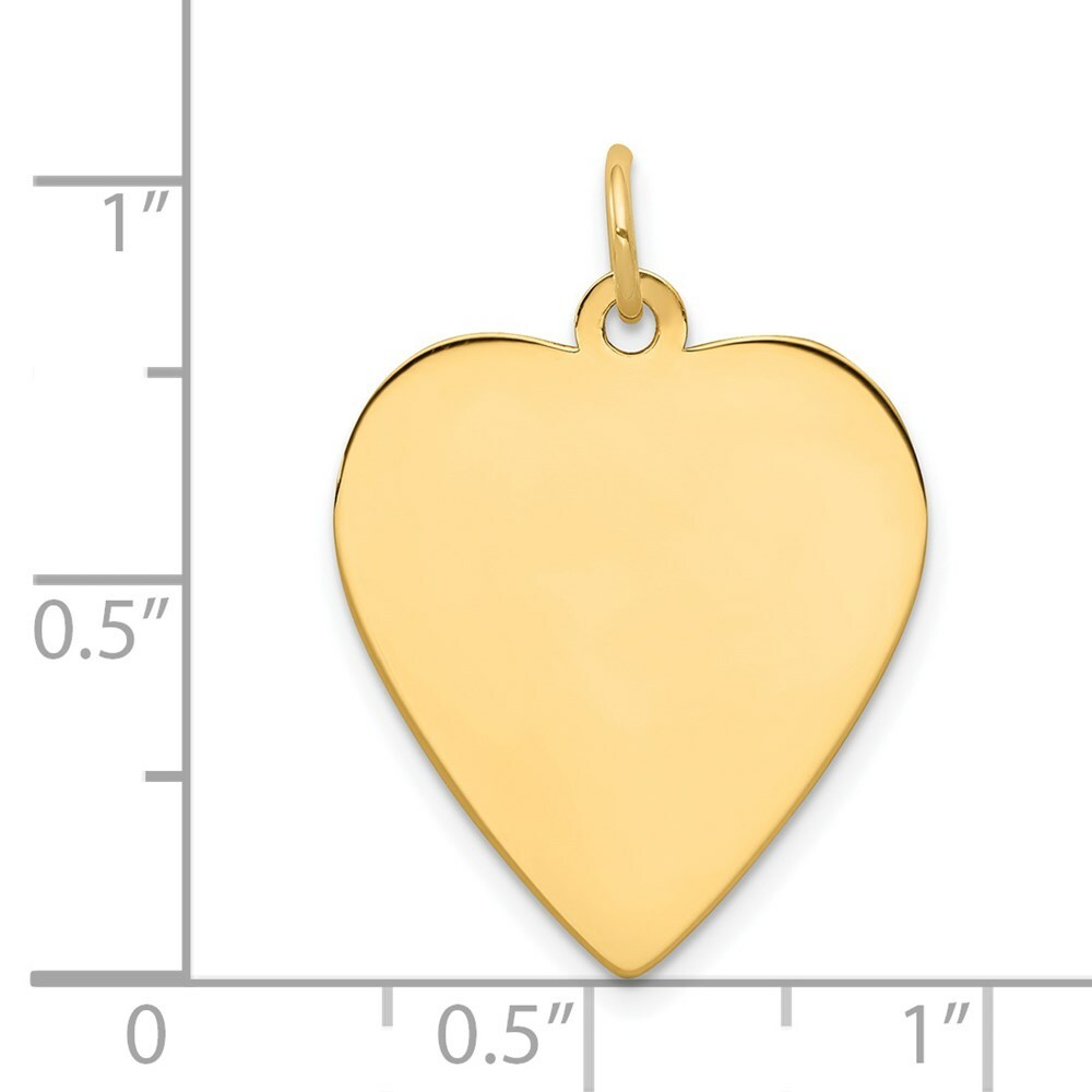 14K Yellow Gold Plain .011 Gauge Engravable Heart Disc Charm 19mm width