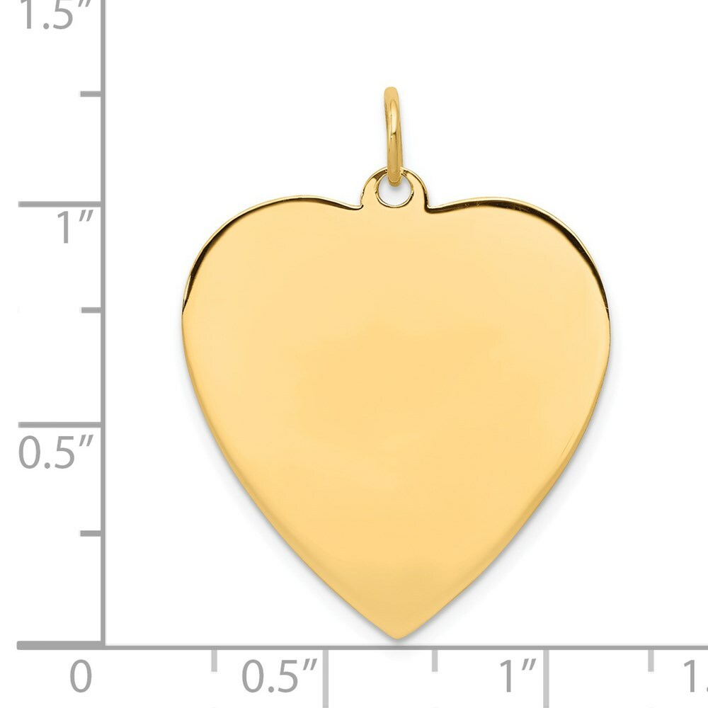 14K Yellow Gold Plain .013 Gauge Engravable Heart Disc Charm 23mm width