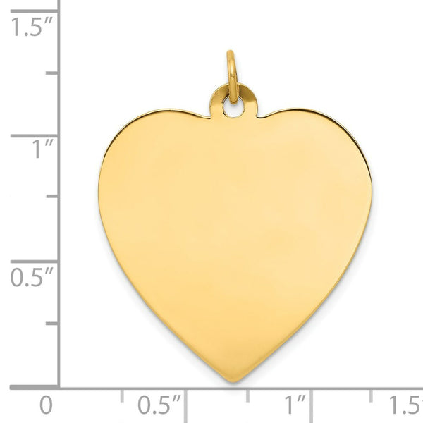 14K Yellow Gold Plain .035 Gauge Engravable Heart Disc Charm 35mm length