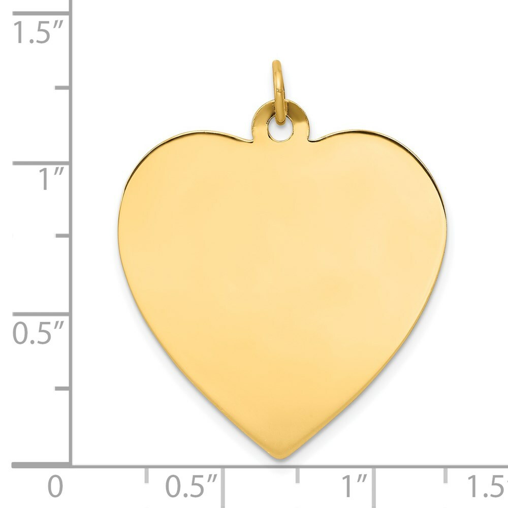 14K Yellow Gold Plain .018 Gauge Engravable Heart Disc Charm 27mm width