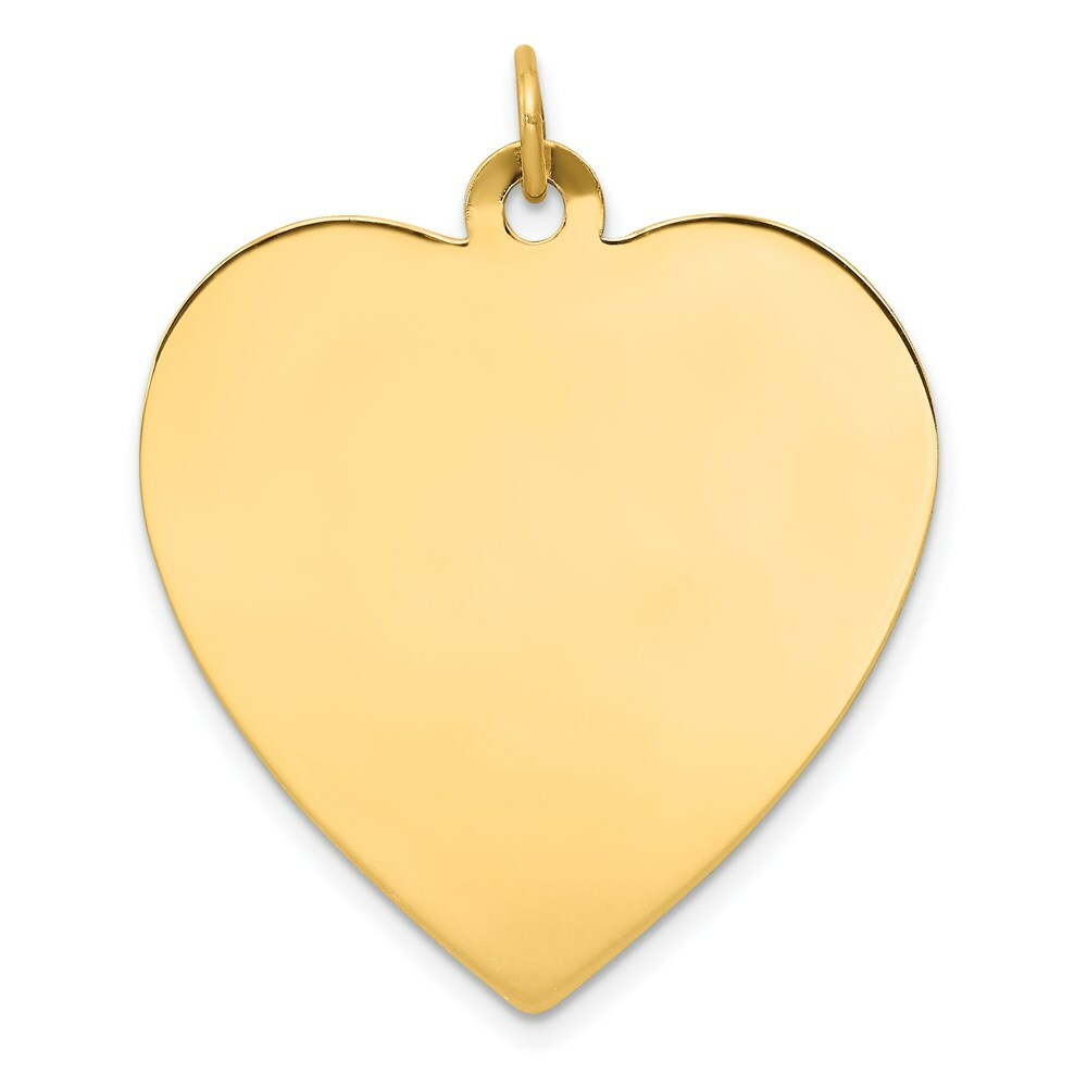14K Yellow Gold Plain .035 Gauge Engravable Heart Disc Charm 35mm length