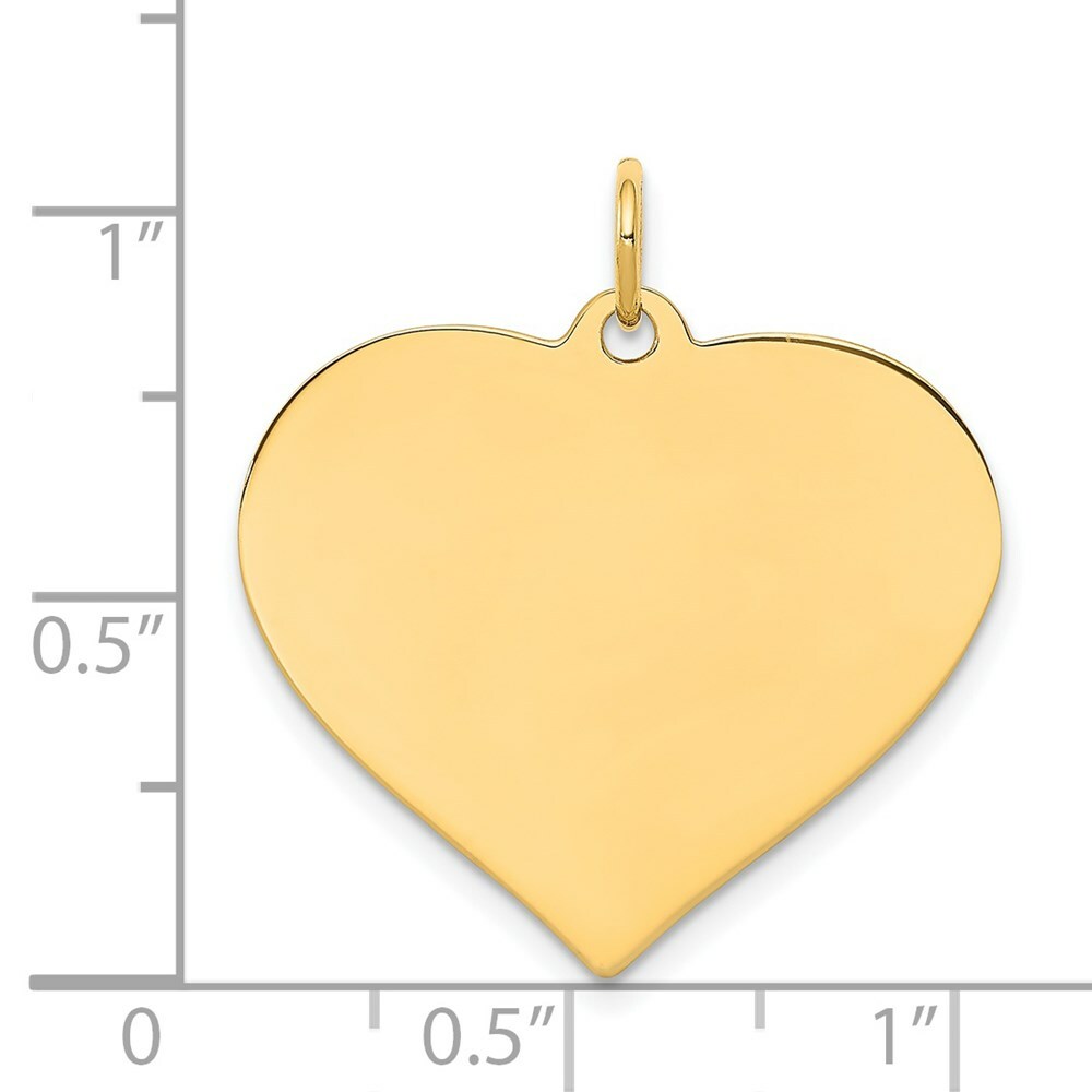 14K Yellow Gold Plain .018 Gauge Engravable Heart Disc Charm 23mm width
