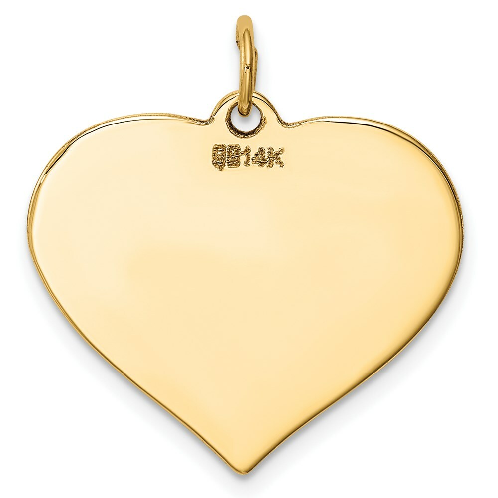 14K Yellow Gold Plain .011 Gauge Engravable Heart Disc Charm 23mm width
