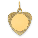 Load image into Gallery viewer, 14K Yellow Gold Etched .027 Gauge Engravable Heart Disc Charm 16mm width
