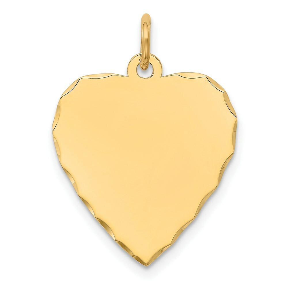 14K Yellow Gold Etched .027 Gauge Engravable Heart Disc Charm 17mm width