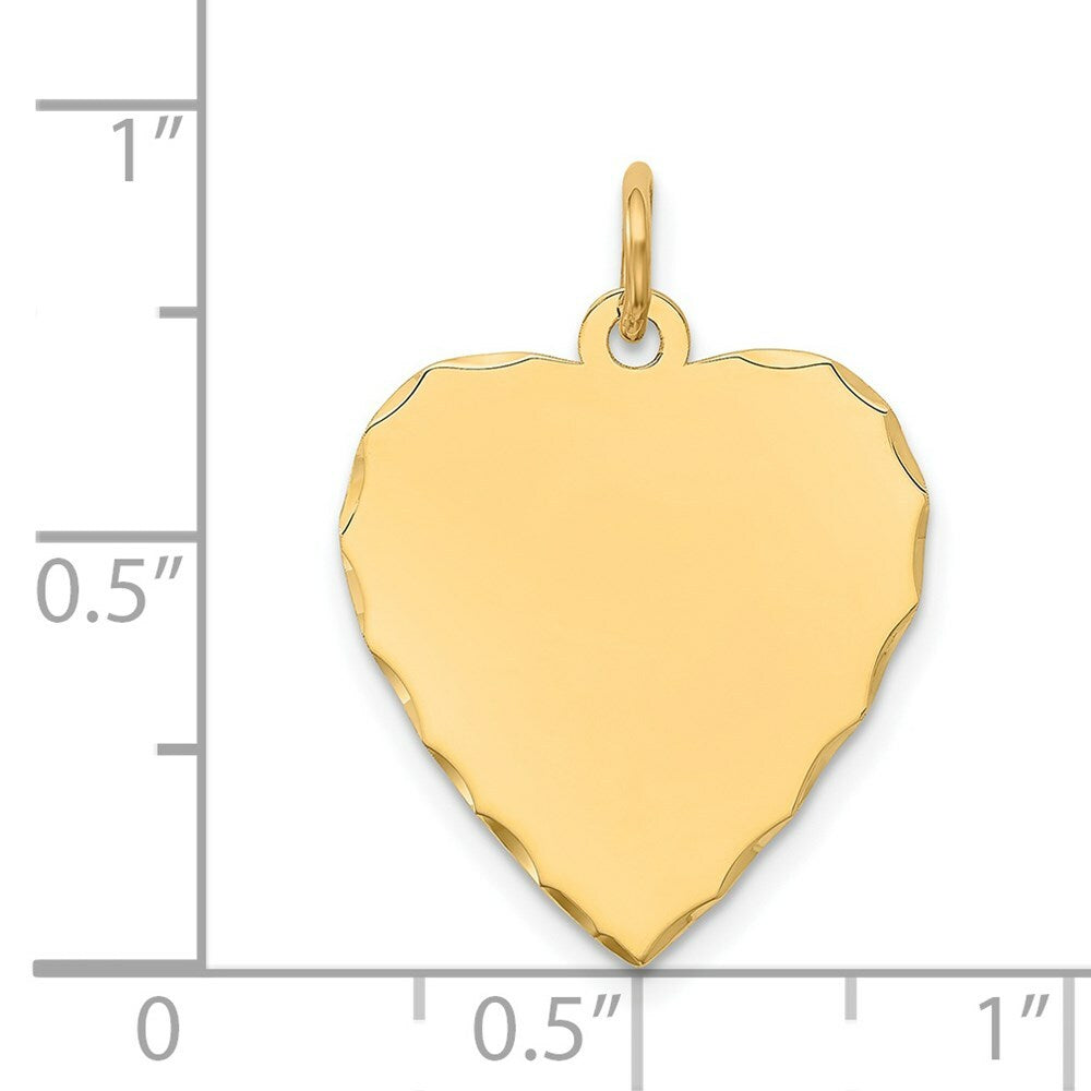 14K Yellow Gold Etched .027 Gauge Engravable Heart Disc Charm 17mm width