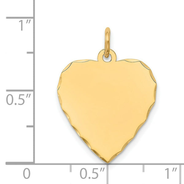 14K Yellow Gold Etched .018 Gauge Engravable Heart Disc Charm 17mm width