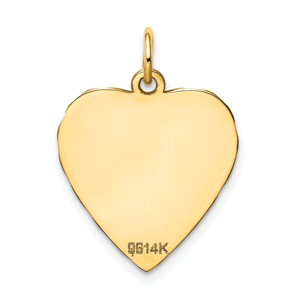 14K Yellow Gold Etched .018 Gauge Engravable Heart Disc Charm 17mm width