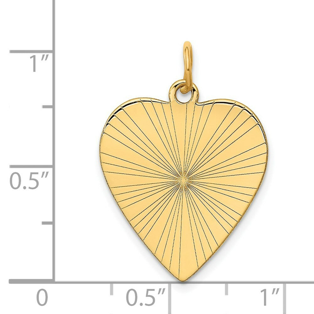 14K Yellow Gold Etched .018 Gauge Engravable Heart Disc Charm 19mm width