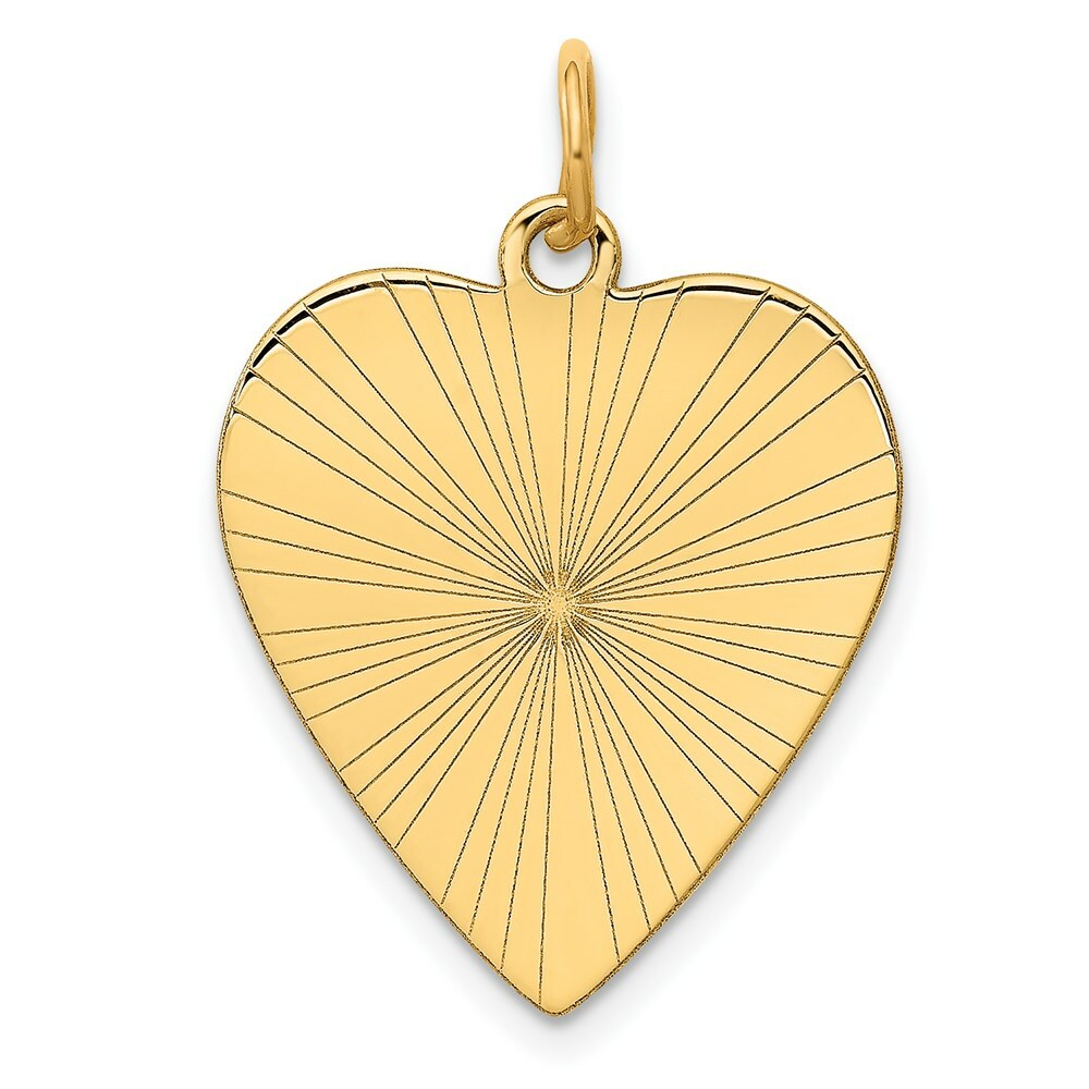 14K Yellow Gold Etched .018 Gauge Engravable Heart Disc Charm 19mm width
