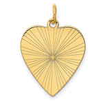 Load image into Gallery viewer, 14K Yellow Gold Etched .018 Gauge Engravable Heart Disc Charm 19mm width
