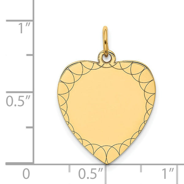 14K Yellow Gold Etched .018 Gauge Engravable Heart Disc Charm 16mm width