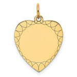 Load image into Gallery viewer, 14K Yellow Gold Etched .018 Gauge Engravable Heart Disc Charm 16mm width
