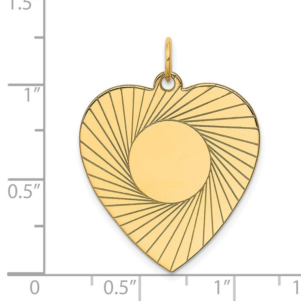 14K Yellow Gold Etched .018 Gauge Engravable Heart Disc Charm 24mm width