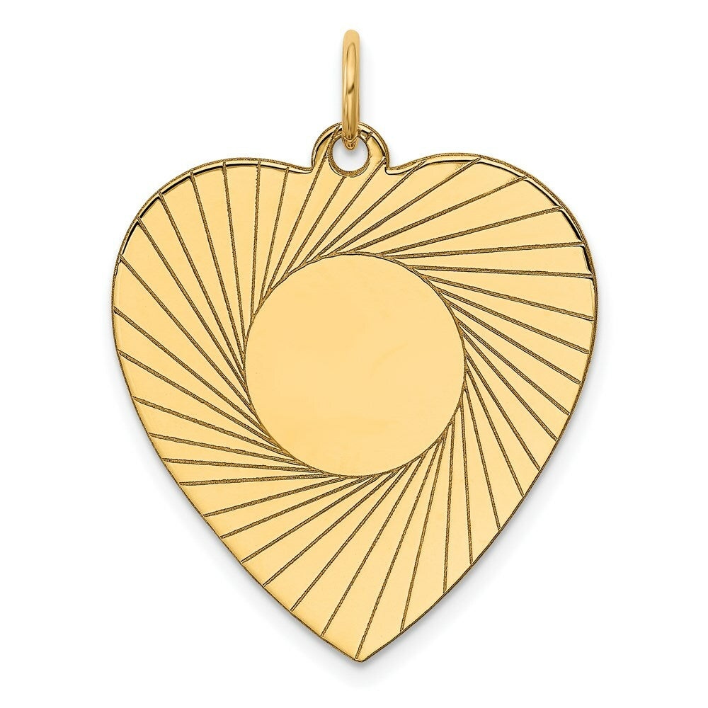 14K Yellow Gold Etched .018 Gauge Engravable Heart Disc Charm 24mm width