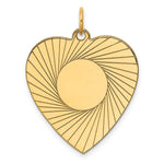 Load image into Gallery viewer, 14K Yellow Gold Etched .018 Gauge Engravable Heart Disc Charm 24mm width
