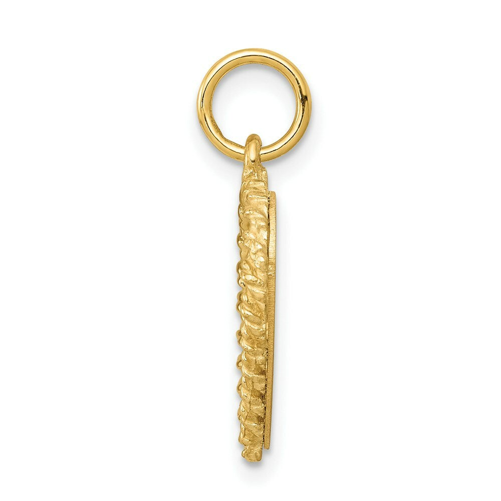 14K Yellow Gold Polished .013 Gauge Engravable Heart with Rope Disc Charm