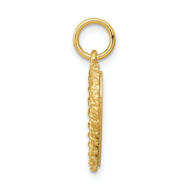 14K Yellow Gold Polished .013 Gauge Engravable Heart with Rope Disc Charm