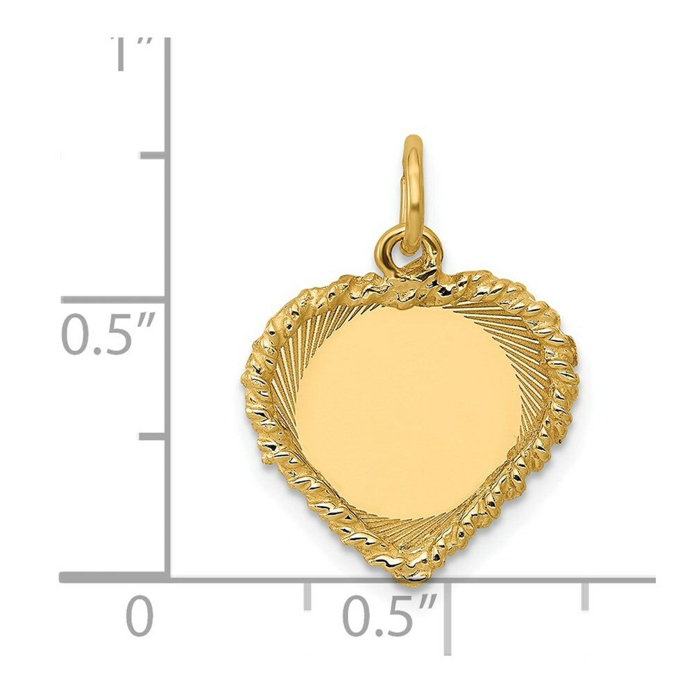 14K Yellow Gold Polished .013 Gauge Engravable Heart with Rope Disc Charm