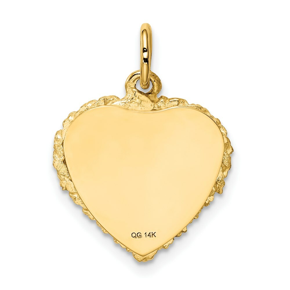 14K Yellow Gold Polished .013 Gauge Engravable Heart with Rope Disc Charm