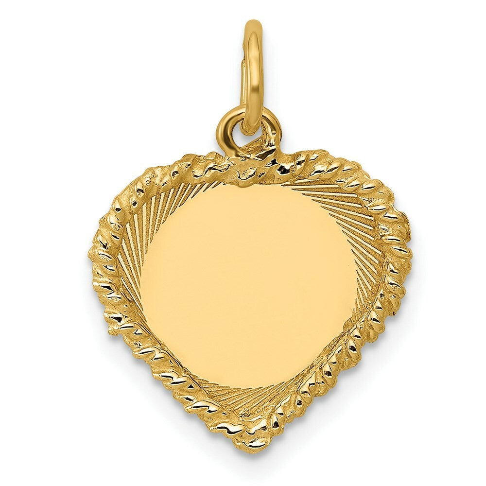 14K Yellow Gold Polished .013 Gauge Engravable Heart with Rope Disc Charm