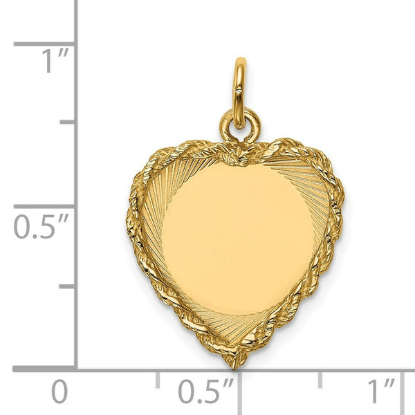 14K Yellow Gold Polished .013 Gauge Engravable Heart with Rope Disc Charm