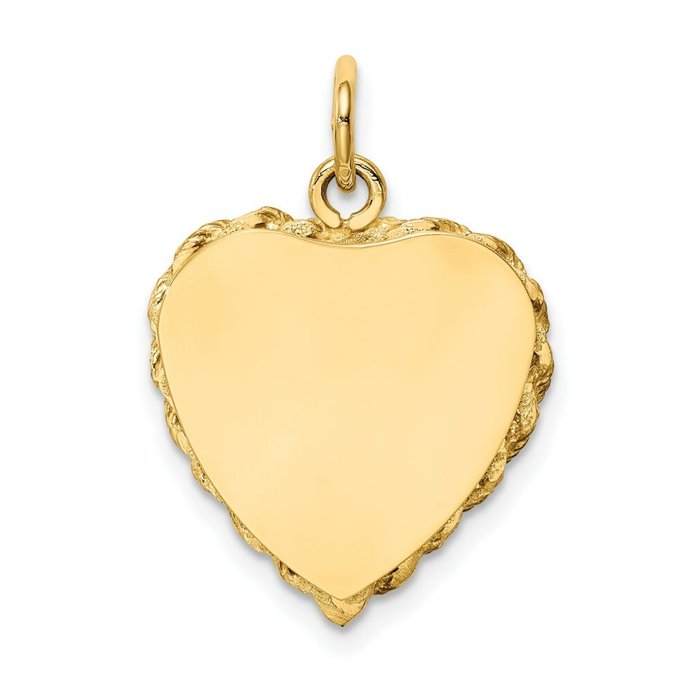 14K Yellow Gold Polished .013 Gauge Engravable Heart with Rope Disc Charm