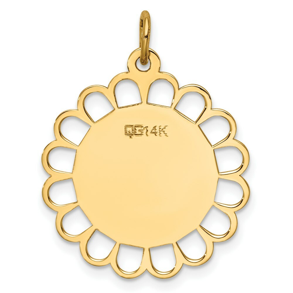 14K Yellow Gold Plain .011 Gauge Engravable Flower Disc Charm 20mm width