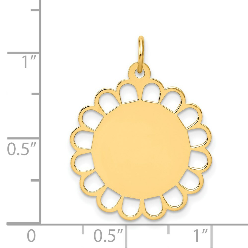 14K Yellow Gold Plain .013 Gauge Engravable Flower Disc Charm 20mm width