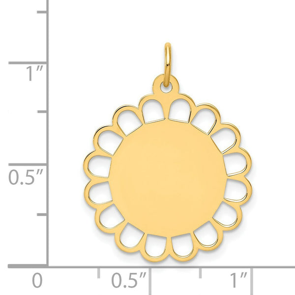 14K Yellow Gold Plain .013 Gauge Engravable Flower Disc Charm 20mm width