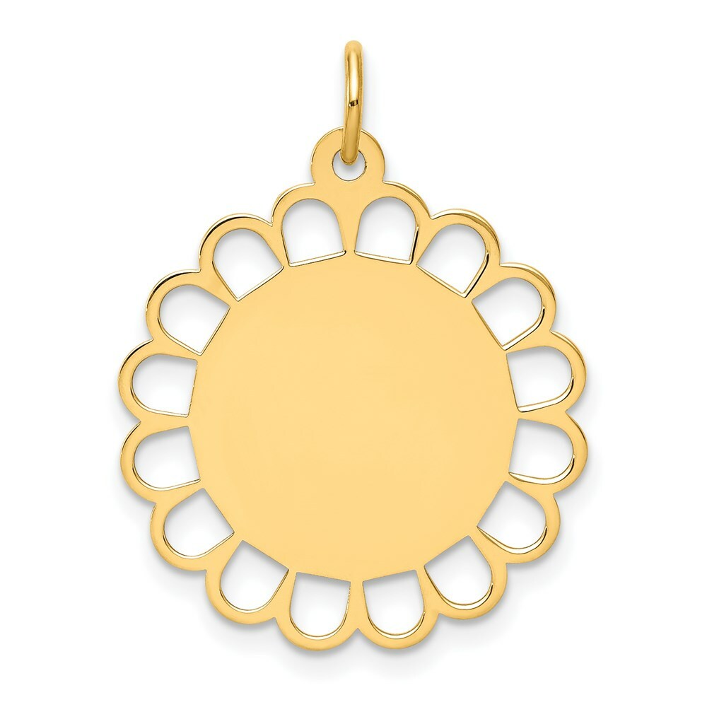 14K Yellow Gold Plain .013 Gauge Engravable Flower Disc Charm 20mm width