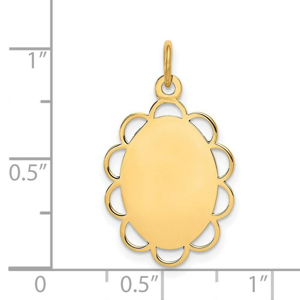 14K Yellow Gold Plain .013 Gauge Engravable Flower Disc Charm 15mm width