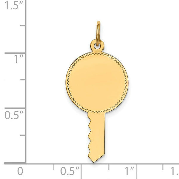 14K Yellow Gold Plain .011 Gauge Engravable Key Charm