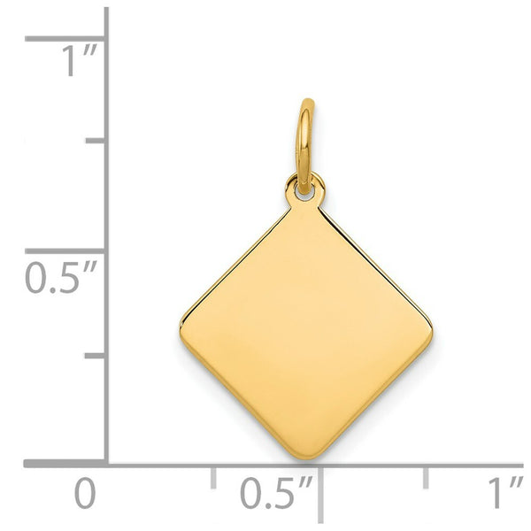 14K Yellow Gold Plain .018 Gauge Diamond-Shaped Engravable Disc Charm
