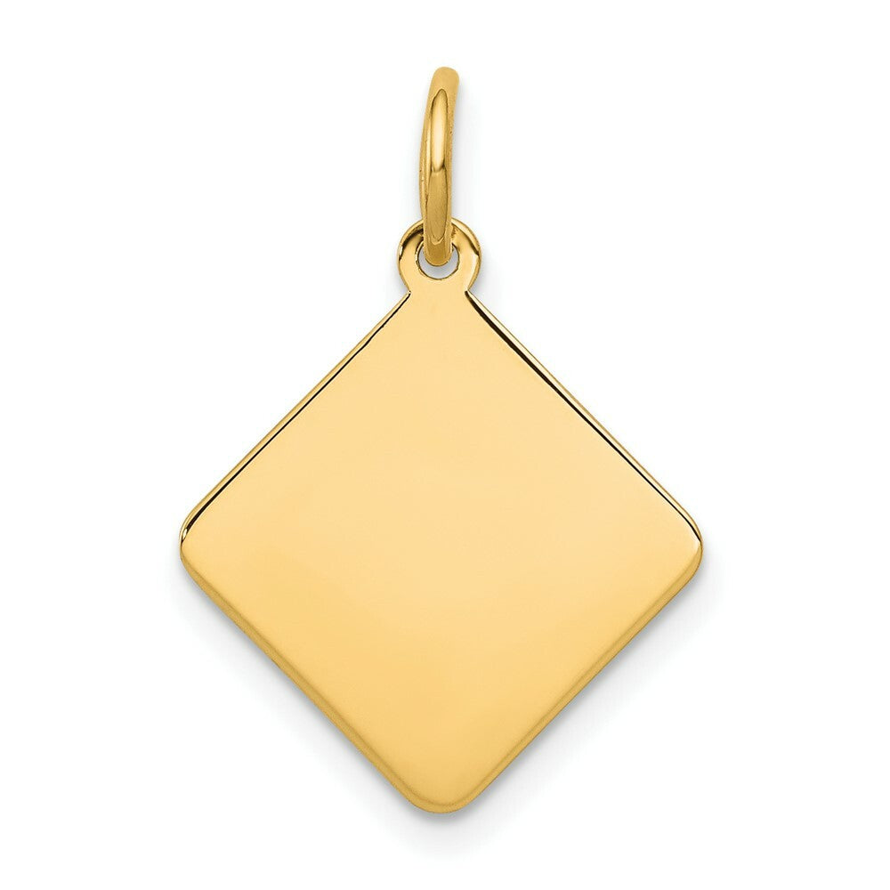 14K Yellow Gold Plain .018 Gauge Diamond-Shaped Engravable Disc Charm
