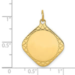 Load image into Gallery viewer, 14K Yellow Gold Patterned .018 Gauge Diamond-Shaped Engravable Disc Charm 21mm width
