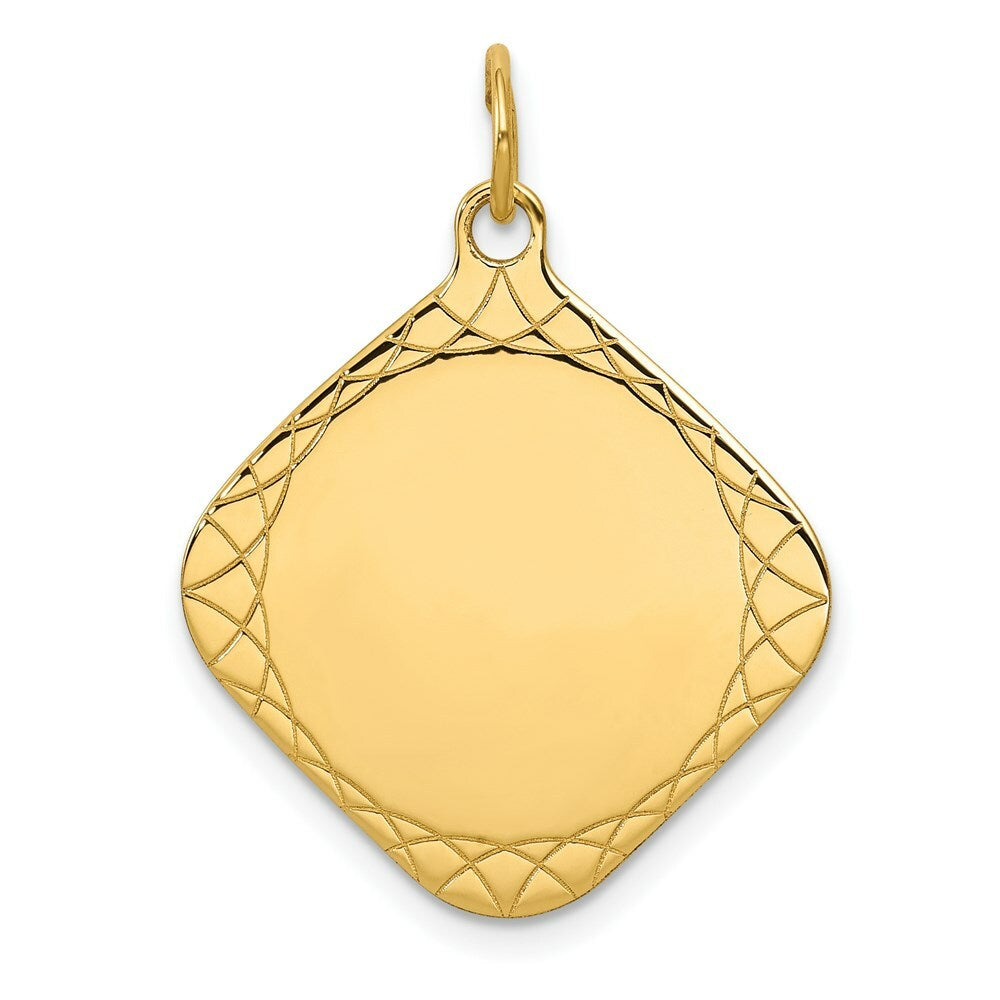 14K Yellow Gold Patterned .018 Gauge Diamond-Shaped Engravable Disc Charm 21mm width
