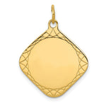 Load image into Gallery viewer, 14K Yellow Gold Patterned .018 Gauge Diamond-Shaped Engravable Disc Charm 21mm width
