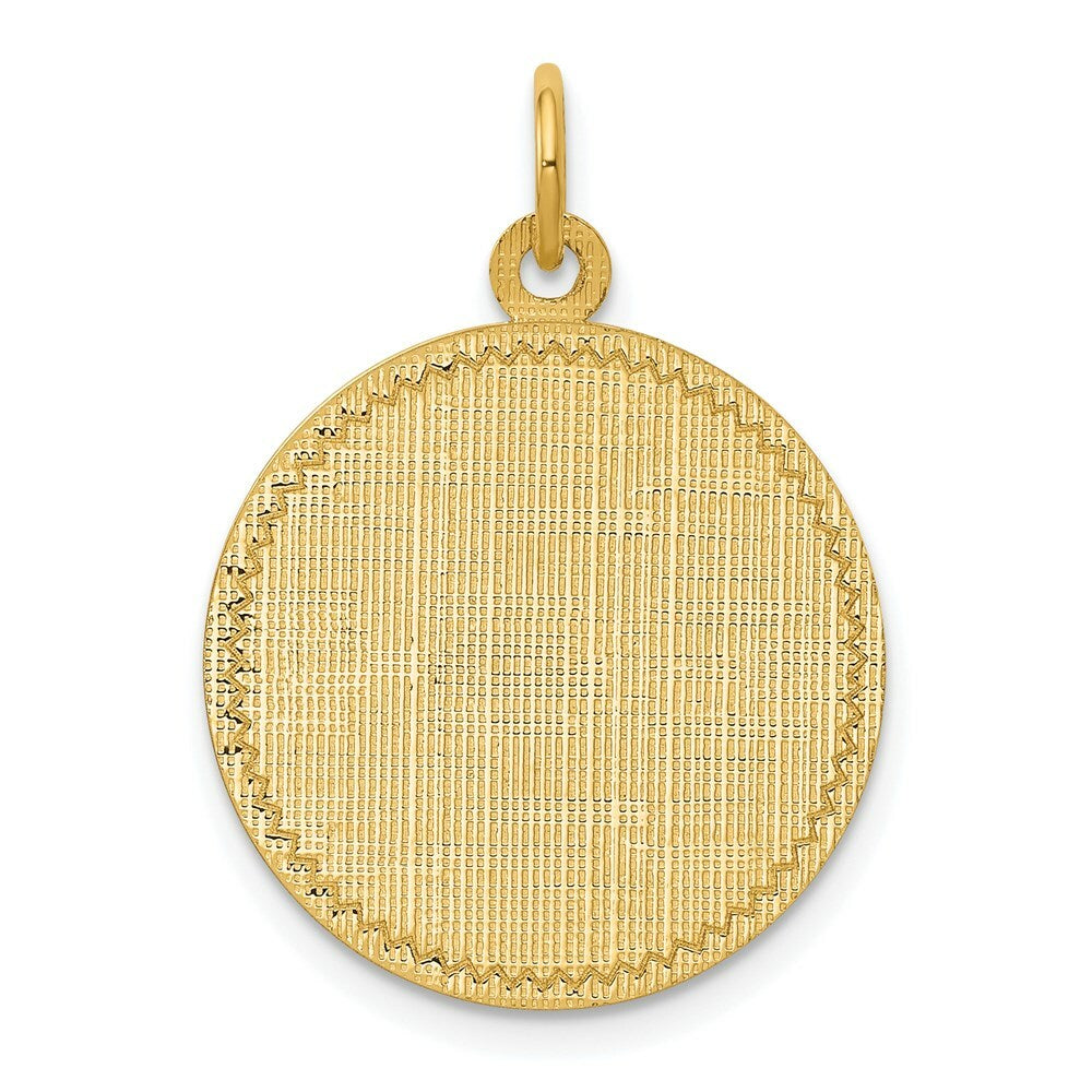 14K Yellow Gold Patterned .013 Gauge Circular Engravable Disc Charm 19mm width