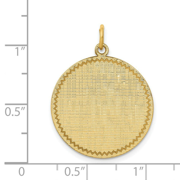 14K Yellow Gold Patterned .018 Gauge Circular Engravable Disc Charm 22mm width