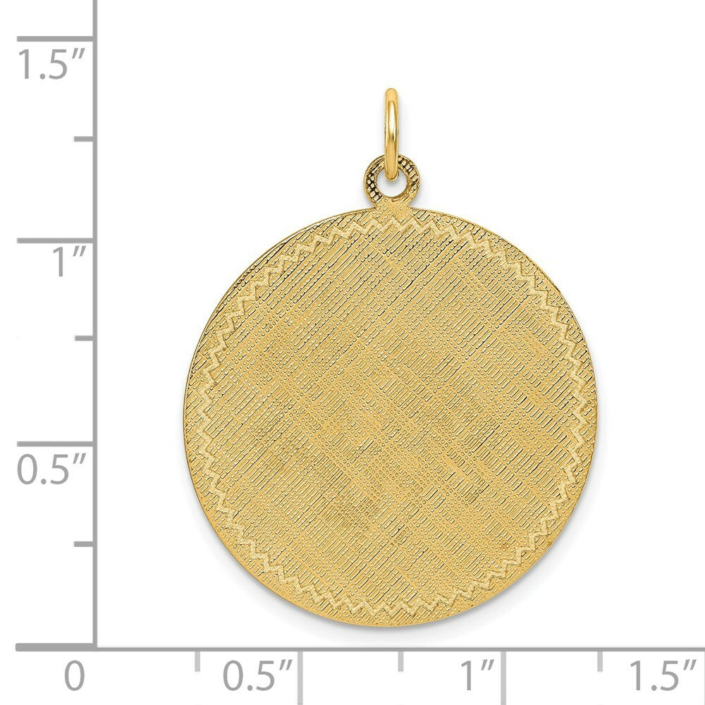 14K Yellow Gold Patterned .018 Gauge Circular Engravable Disc Charm Satin Back 25mm width