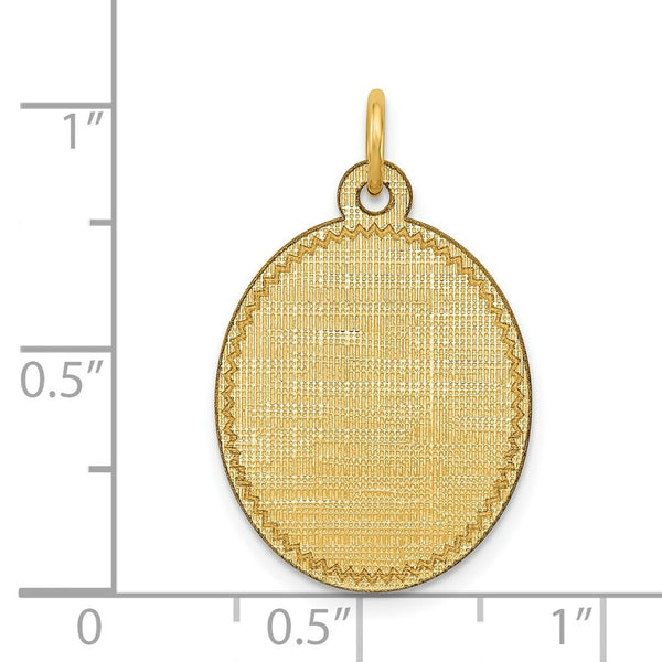 14K Yellow Gold Patterned .018 Gauge Engravable Oval Disc Charm 15mm width