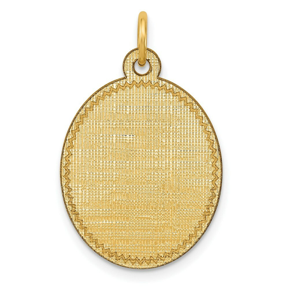 14K Yellow Gold Patterned .018 Gauge Engravable Oval Disc Charm 15mm width