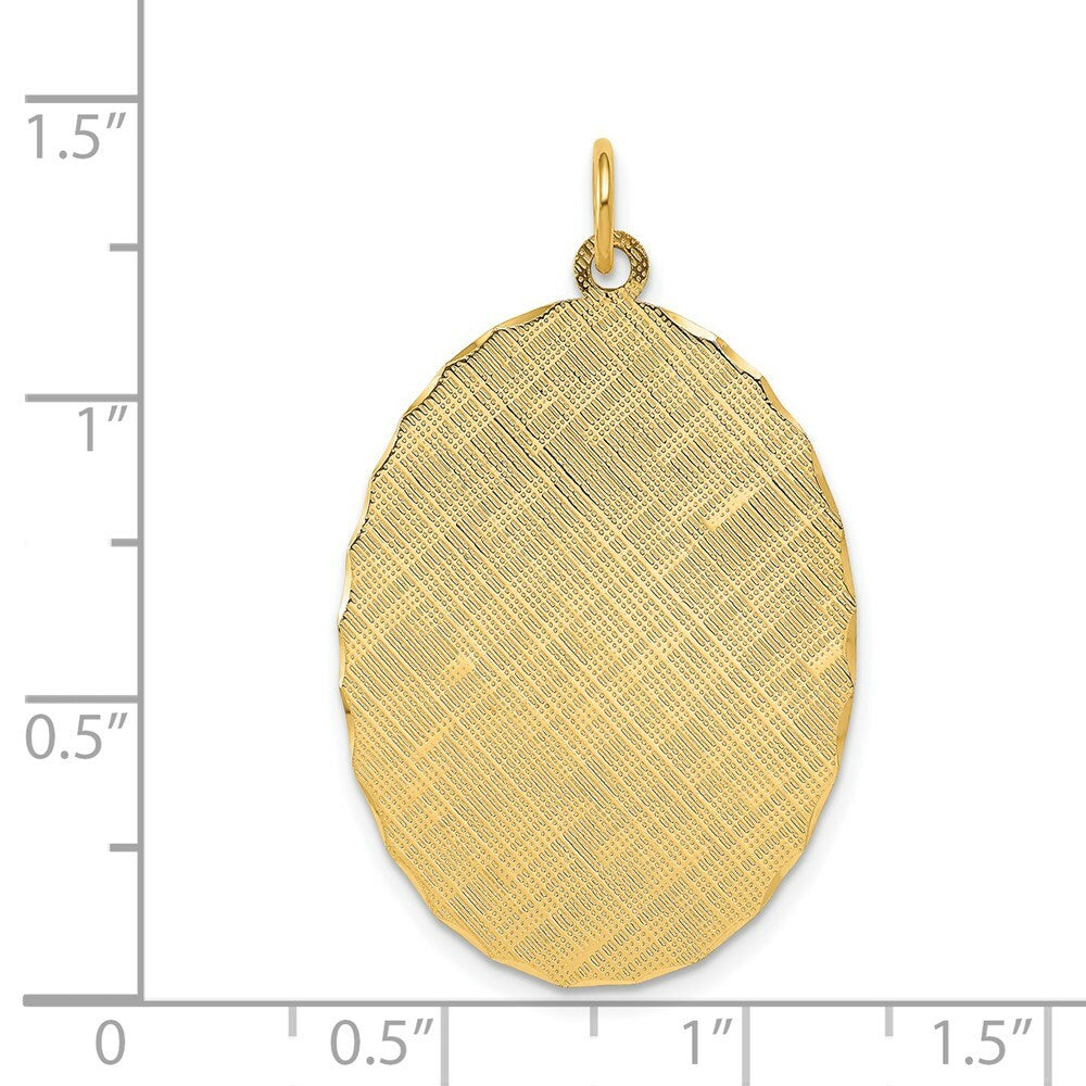14K Yellow Gold Patterned .018 Gauge Engravable Oval Disc Charm 22mm width
