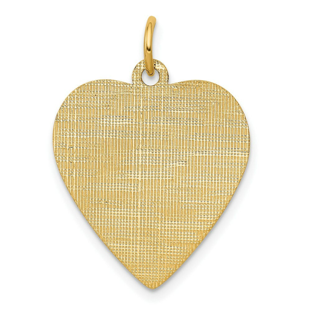 14K Yellow Gold Patterned .018 Gauge Engravable Heart Disc Charm 18mm width