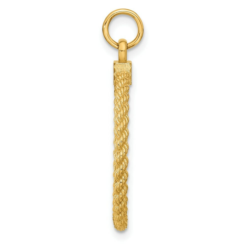 14K Yellow Gold Patterned .013 Gauge Engravable Disc Rope Charm with satin back 21mm width