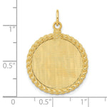 Load image into Gallery viewer, 14K Yellow Gold Patterned .013 Gauge Engravable Disc Rope Charm with satin back 21mm width
