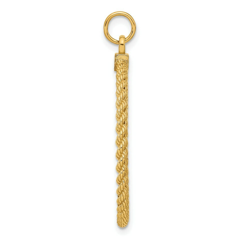 14K Yellow Gold Patterned .013 Gauge Engravable Disc Rope Charm with satin back 28mm width