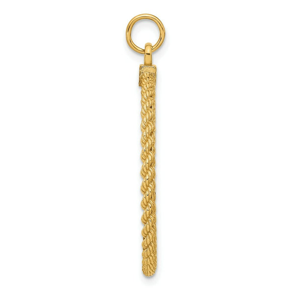 14K Yellow Gold Patterned .013 Gauge Engravable Disc Rope Charm with satin back 28mm width