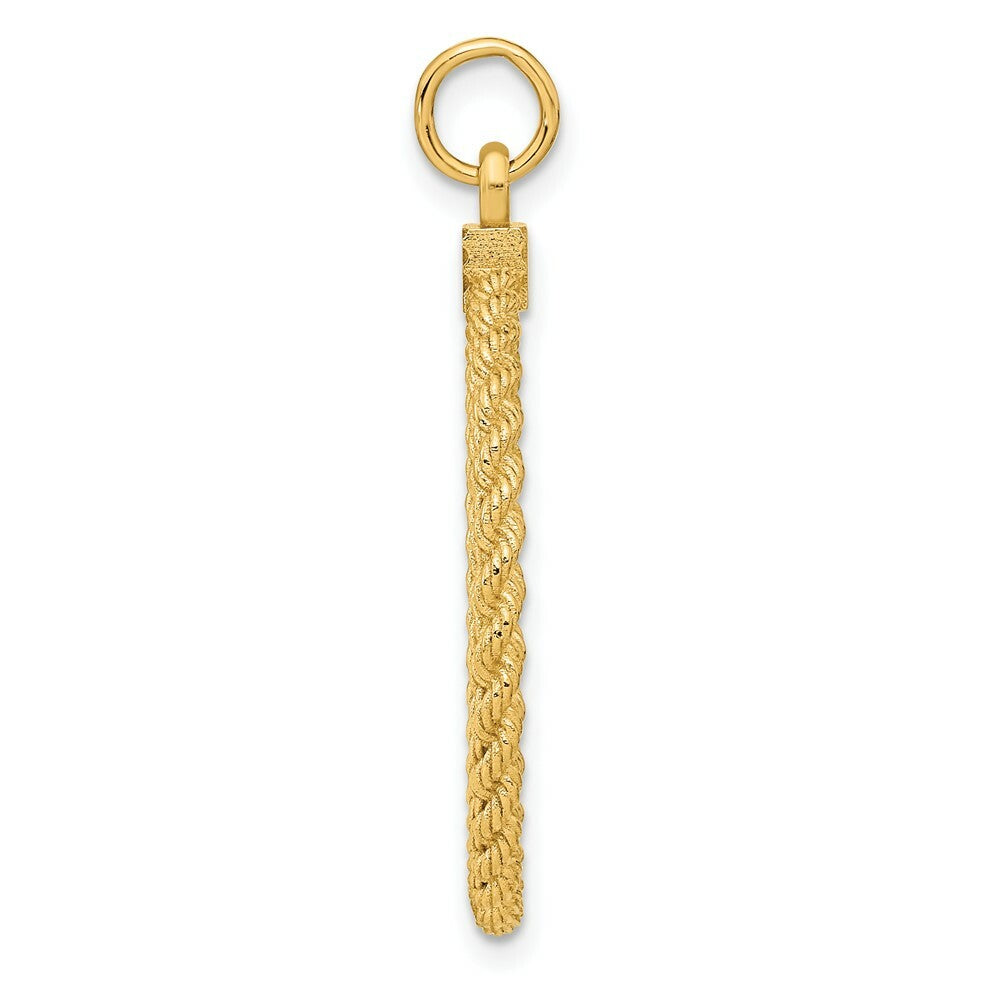 14K Yellow Gold Patterned .013 Gauge Circular Engravable Disc with Rope Charm 26mm width